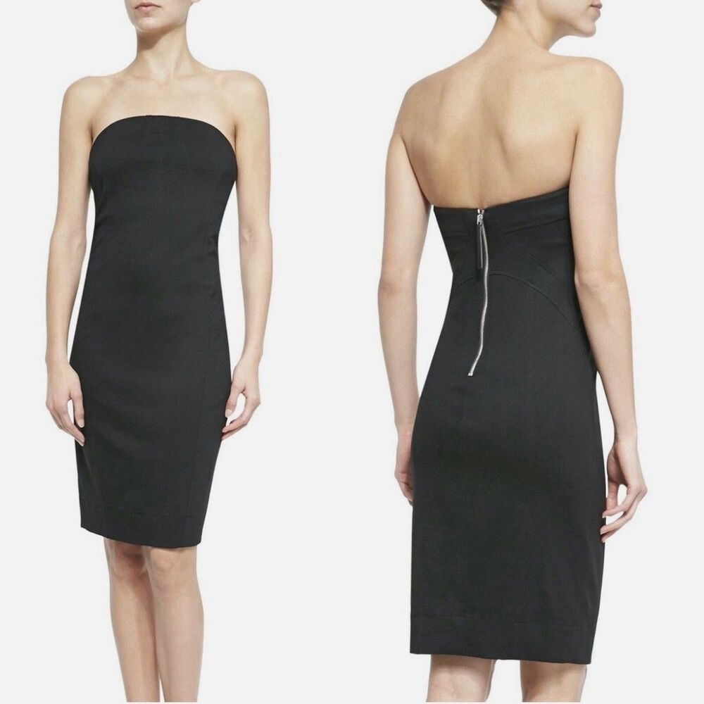 Helmut Lang Strapless Dress Black Sheath Sz Small Back Zip Made In USA Designer